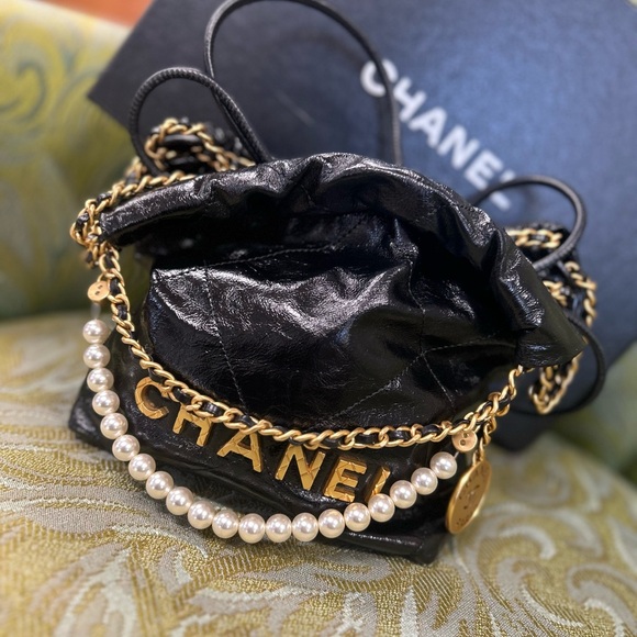 Chanel Black Mini Bag with Gold Chain and Pearls - Picture 1 of 8